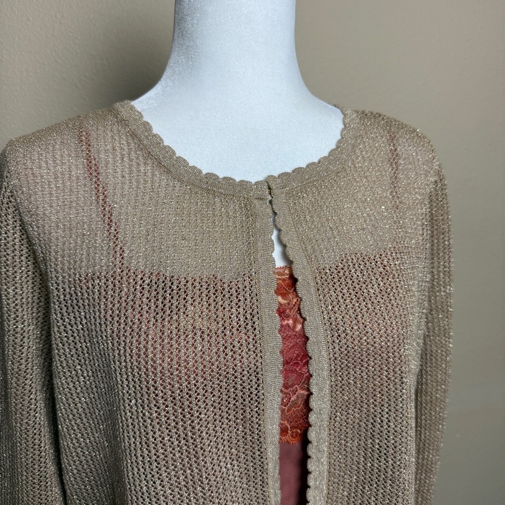 Talbots Open Stitch Scallop Gold Shrug Size Large - Picture 2 of 11